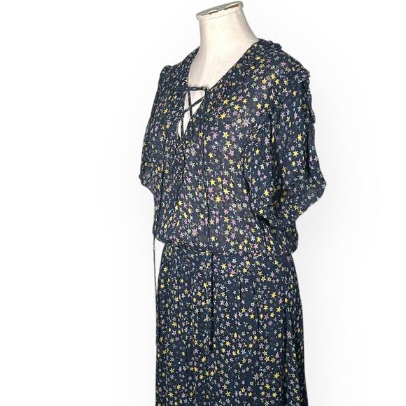 ZADIG & VOLTAIRE Rainy Crinkle Etoiles Maxi Dress Star Print Cottagecore Hippie - Picture 8 of 13